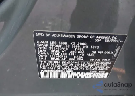 2024 Volkswagen Atlas 2.0T Peak Edition Sel z USA, uszkodzony, nr VIN 1V2GR2CAXRC587886